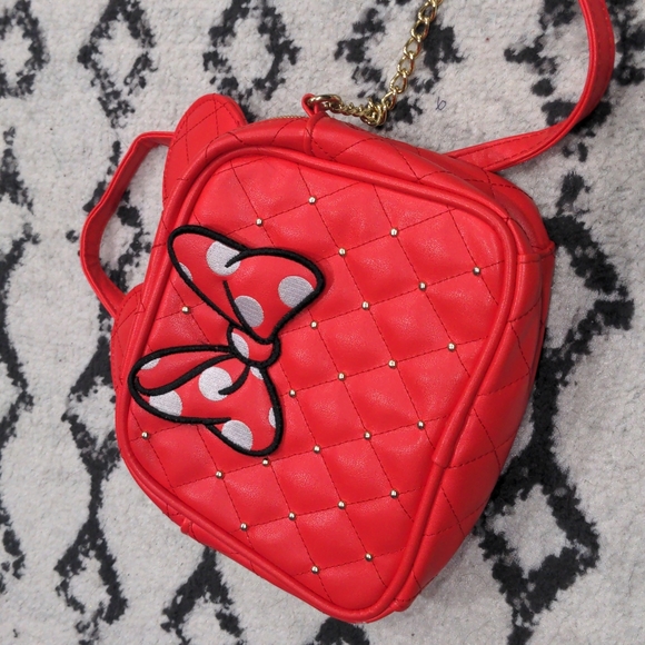 Disney Handbags - Minnie Mouse Disney Red Quilted Bow & Mouse Ears Purse Gold Chain Studs Strap